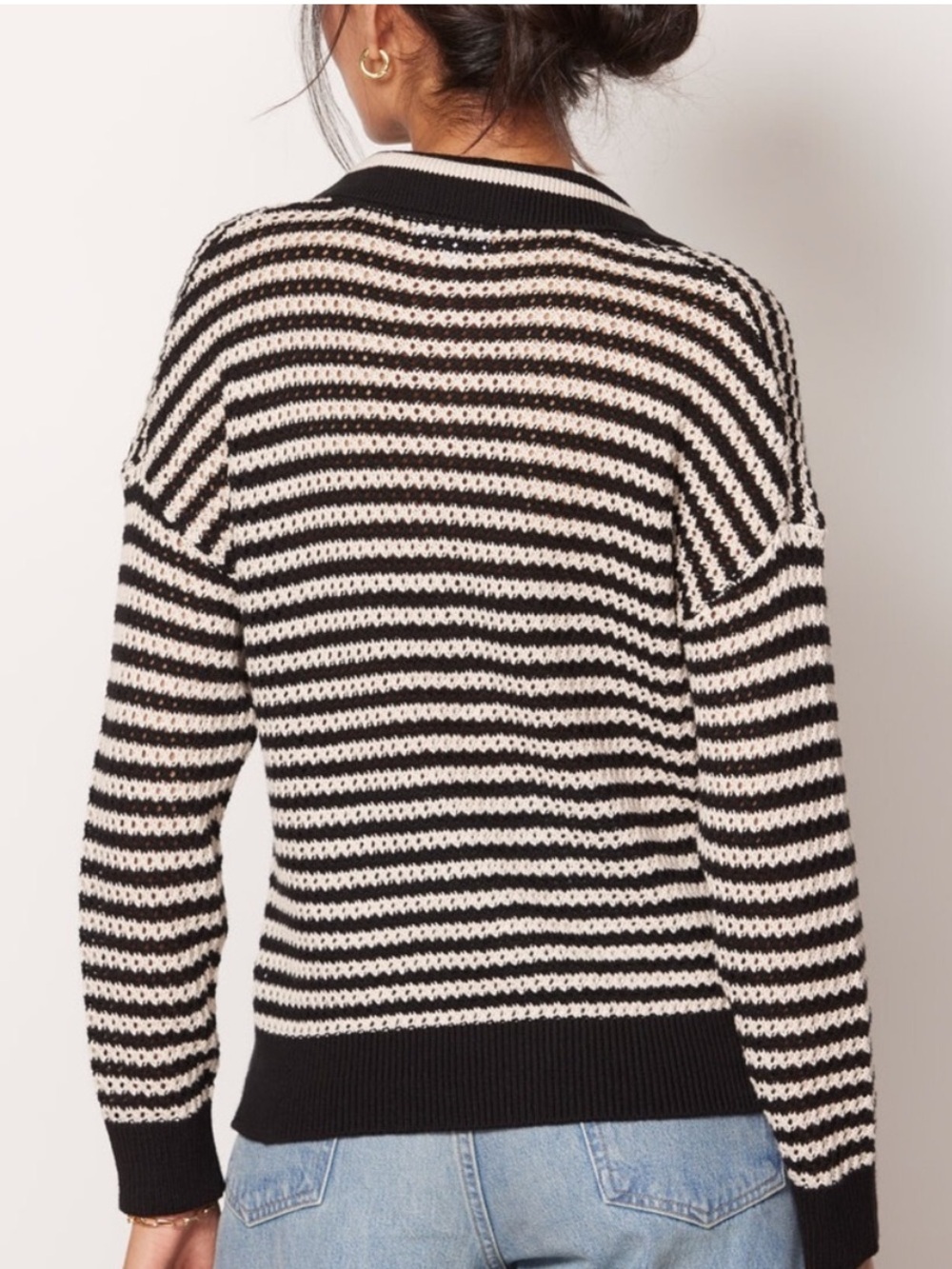 525 America Black Cream Striped Collared Coastal Polo Sweater - Picture 5 of 10